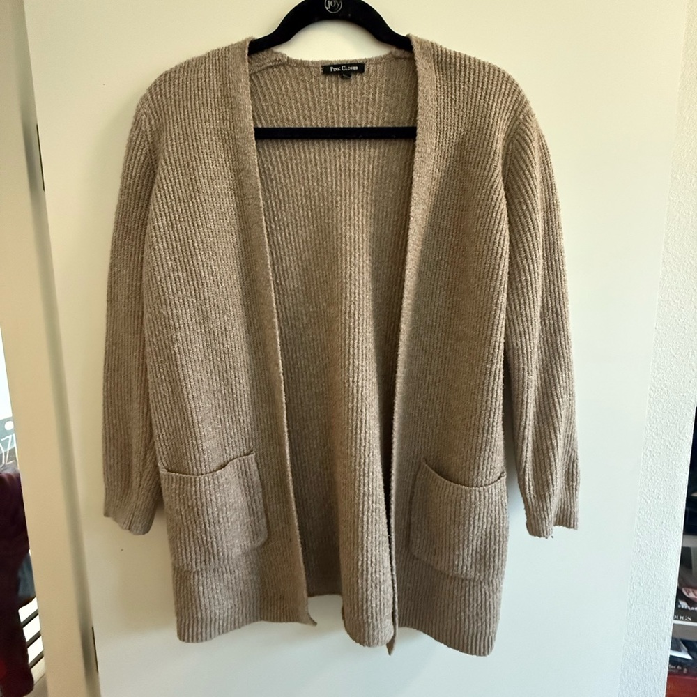 Pink Clover Beige Double Pocket Open Front Cardigan